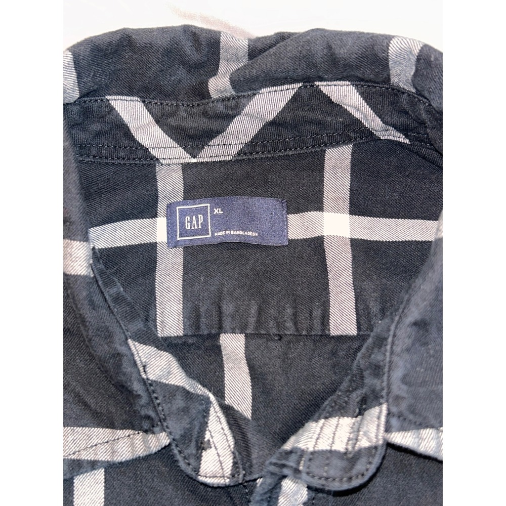 Gap Mens XL Black White Windowpane Plaid Cotton Long Sleeve Button Down Shirt - Picture 4 of 9